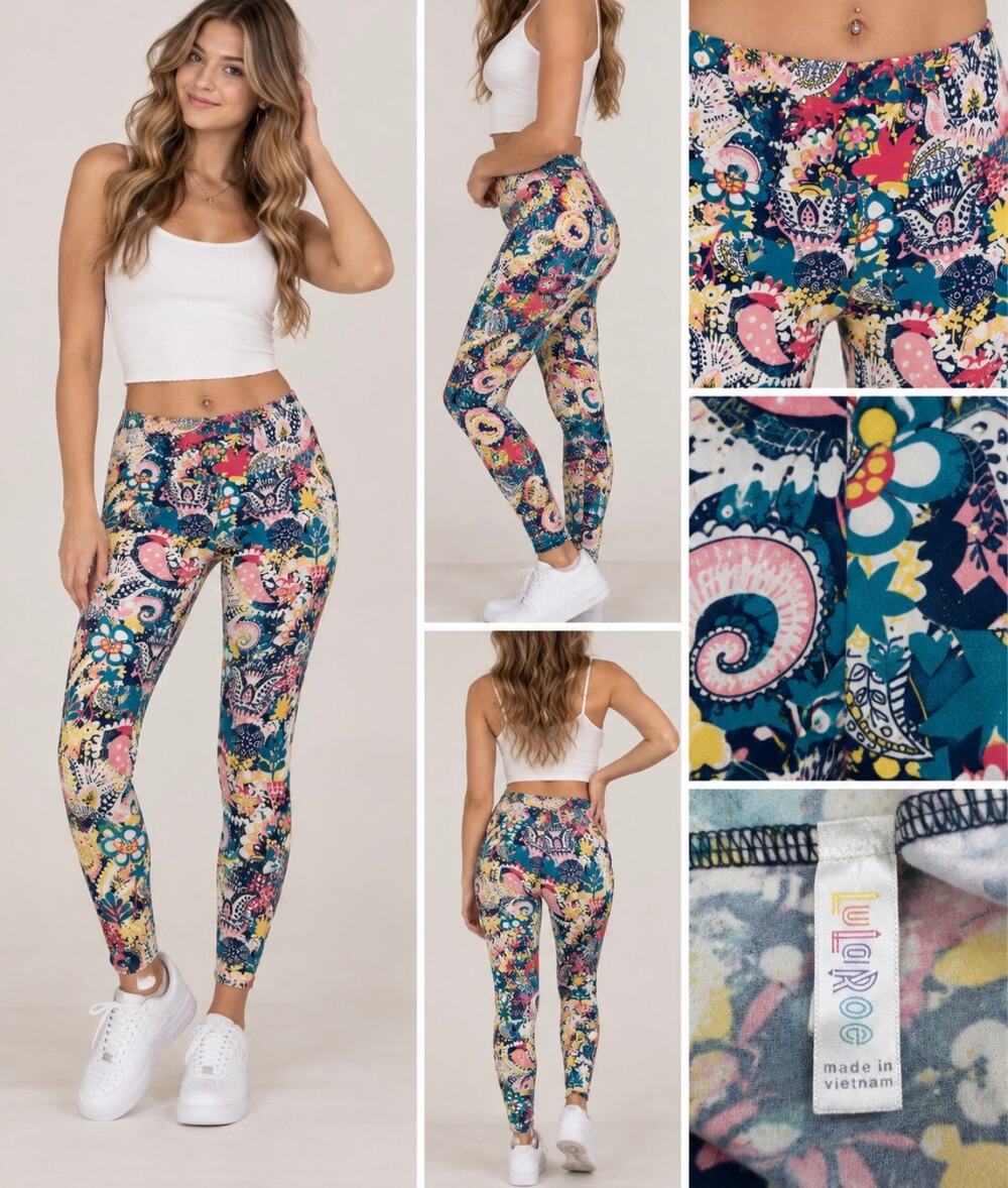 LuLaRoe Floral Paisley Leggings Tall Curvy Colorful Boho Stretch Pants